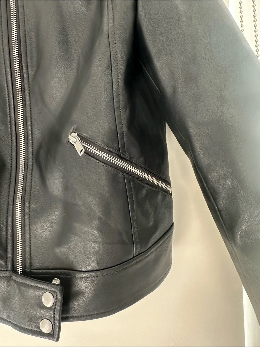 GAP Kids Black Faux Leather Moto Jacket with Snap Hem